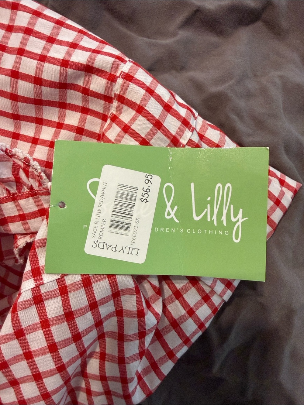 Kids Red and White Gingham Kids One-Piece Romper with Ruffle Sleeves - Picture 3 of 3